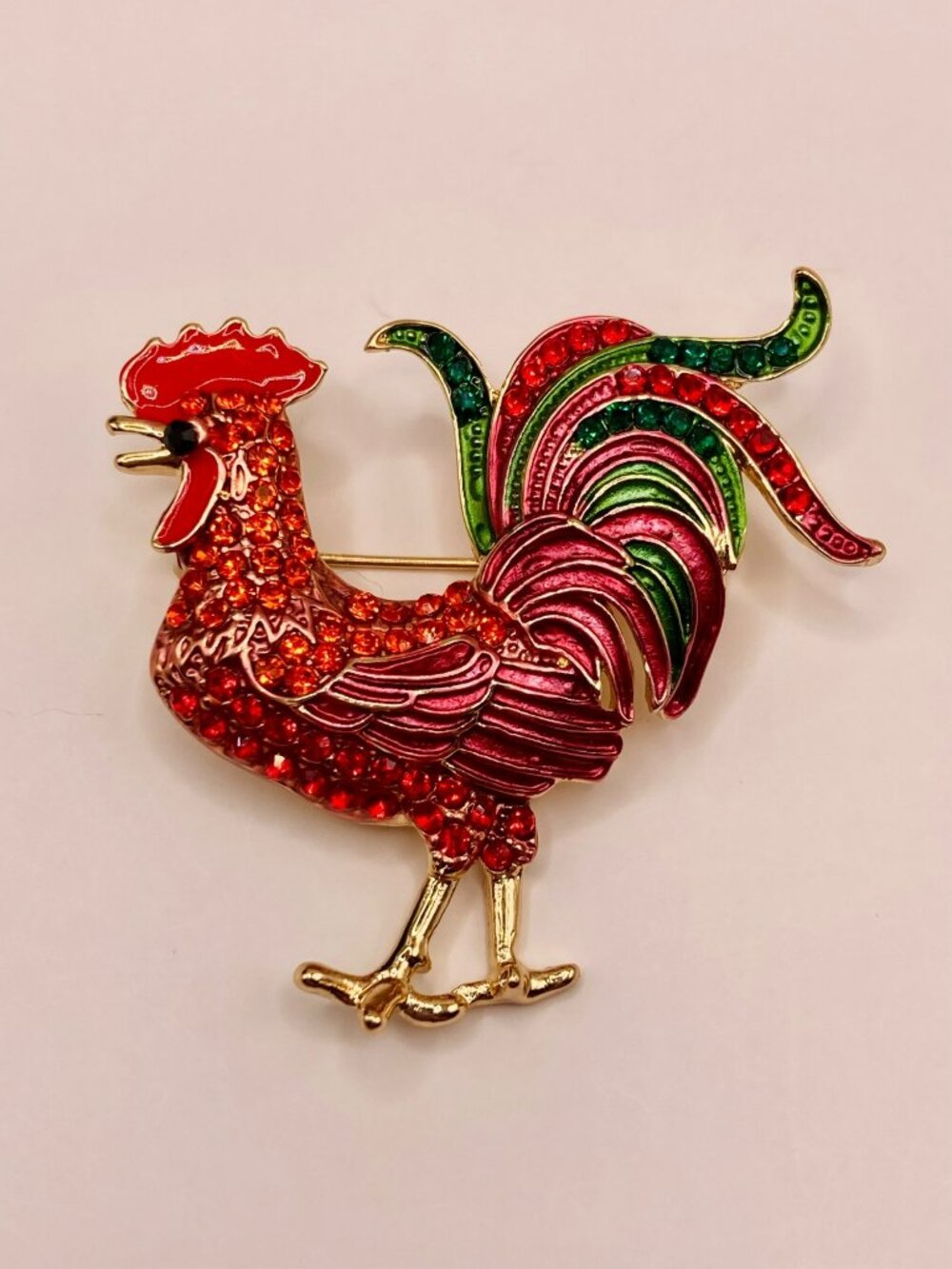 Colorful Rooster Rhinestone Brooch Pin -108B
